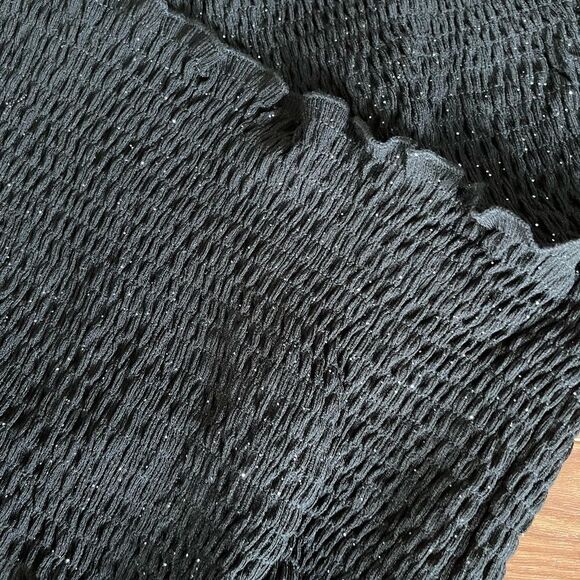 VERONA couture black sparkle smock faux wrap off shoulder crop top with sleeves - Picture 5 of 13